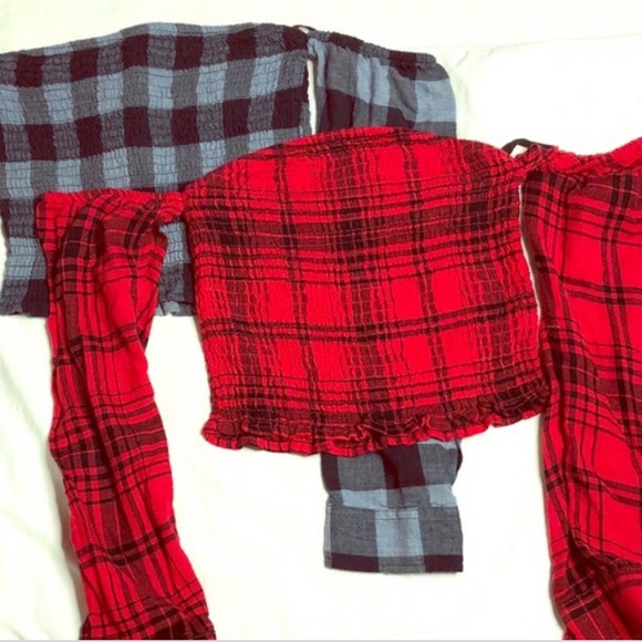 Flannel off the shoulder crop top - Picture 3 of 3